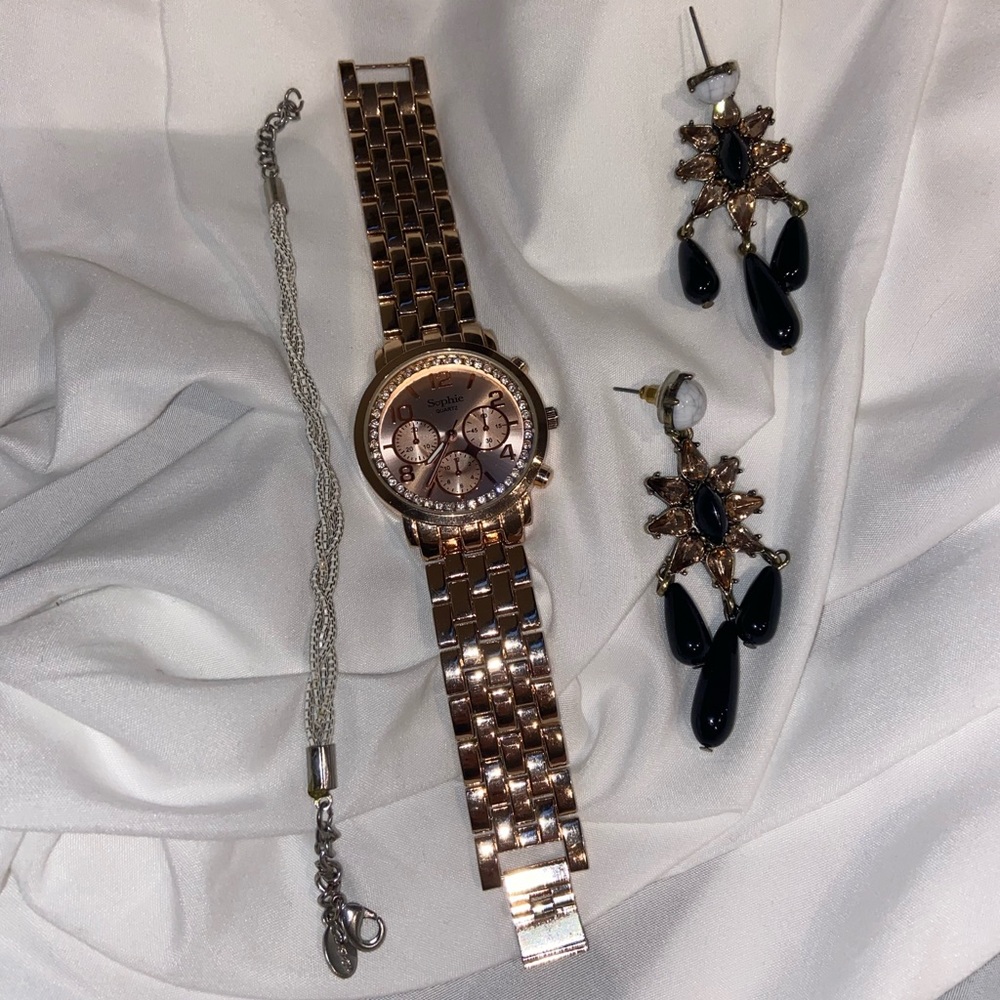 Jewelry bundle: watch, bracelet, and earrings